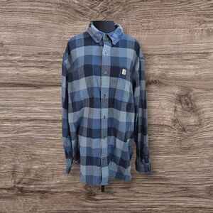 Carhartt Navy and Light Blue Plaid Men's Flannel Shirt Size XL